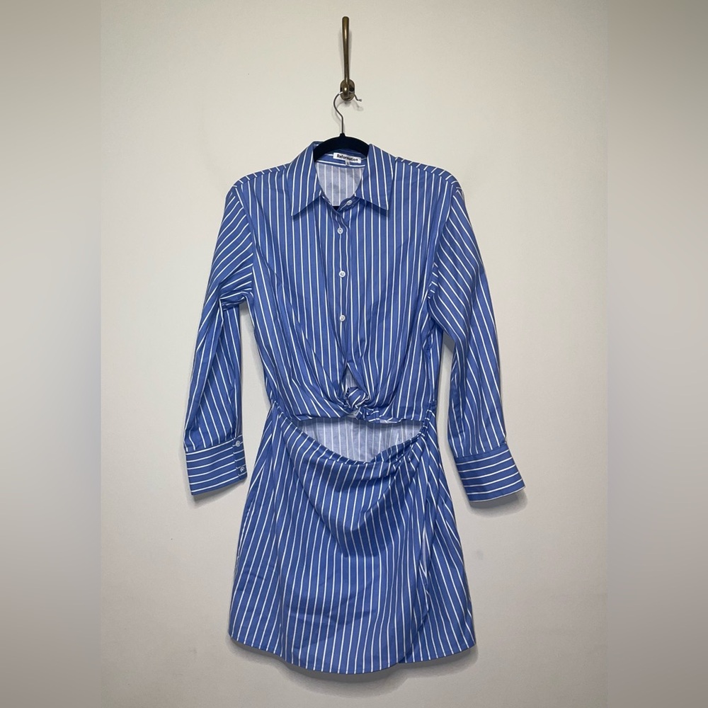 Reformation Weston Stripe Dress Blue and White - Picture 3 of 7